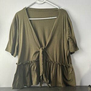 Olive Green Tie-Front Top